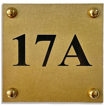 Signxuni Personalised Front Door Plaque, Engraved House Number Sign, Brass Vintage Style 13 x 13 cm