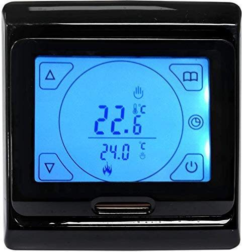 Adept Technology Touchscreen Digital Thermostat in Black for Underfloor Heating - Suitable for Almost All Electronic Underfloor Heating Systems - 16Amp with Floor and Air Sensor