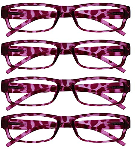 OPULIZE ACE Lesebrille für Damen und Herren - 4er-Pack - Schmaler Rechteckiger Rahmen - Komfort Federscharniere - Kratzfest - Rosa Schildpatt UVR +1.50