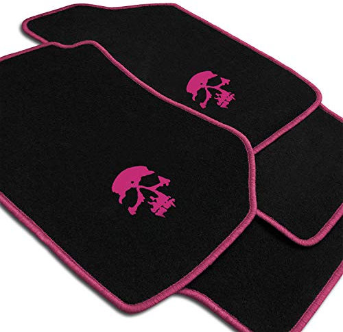 Autoteppich Stylers Schaedel_04741 Fein-Velours Autoteppiche Schädel Druck- und Randfarbe Pink - Fahrzeugtyp in der Artikelbeschreibung beachten!