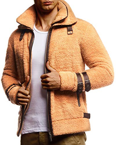 Leif Nelson Sweatjacka för män, teddy, fleecejacka, fritidsjacka för män, teddyfleece, bikerjacka, svart övergångsjacka, ståkrage, LN20125, Kamel, XXL