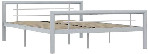 vidaXL Bettgestell Bett Metallbett Schlafzimmerbett Doppelbett Bettrahmen Schlafzimmermöbel Ehebett Lattenrost Grau Weiß Metall 140x200cm