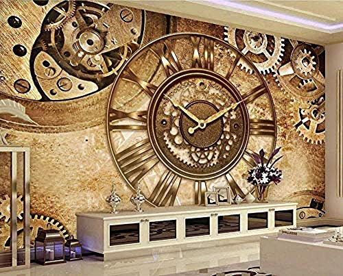 Retro Gear Clock Industrial Style Golden für Wände Wandbilder Tapete Wanddekoration fototapete 3d Tapete effekt Vlies wandbild Schlafzimmer-250cm×170cm