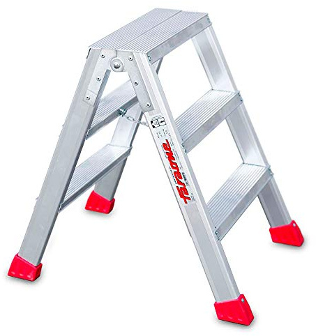 Faraone - Taburete Alto de Aluminio TPAS03-3+3 peldaños -76x50x25 cm - Uso Profesional - Taburete de Doble Subida - Peso Máximo Soportado de 150 kg - Cumplimiento normativa Europea EN 131