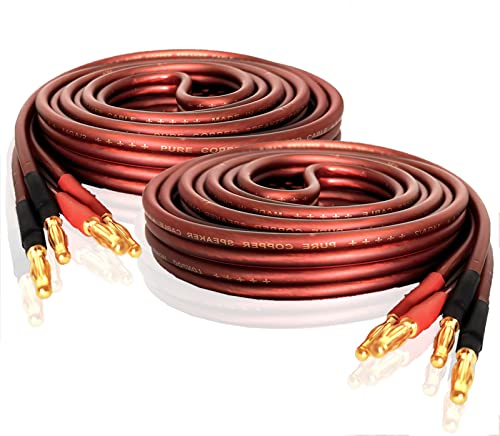 LONPOO Cavo altoparlante in rame puro (con connettori a banana placcati in oro, 14 AWG, 2 M) - cavo altoparlante per casse LP42