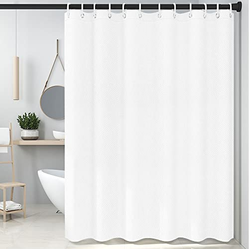 BOZKAA Duschvorhang, Wasserdichter 180x200cm Duschvorhang Waschbar Schnelltrocknender Stoff Polyester Badewanne Vorhang mit 12 Duschvorhängeringen, Duschvorhang Weiß