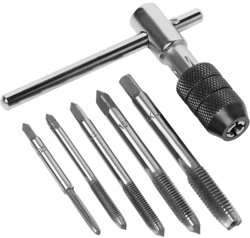 Gasea Adjustable T Handle Ratchet Tap Chuck Holder Wrench with 5pcs HSS Metric Thread Tap Set M3 M4 M5 M6 M8