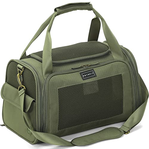 Petsfit Transportbox Katze Hund faltbar Transporttasche Hundetasche für Katzen kleine Hunde, Hochwertige Tragetasche Flugtasche Hund Katze mit Schultergurt und weiches expandierbare Kissen