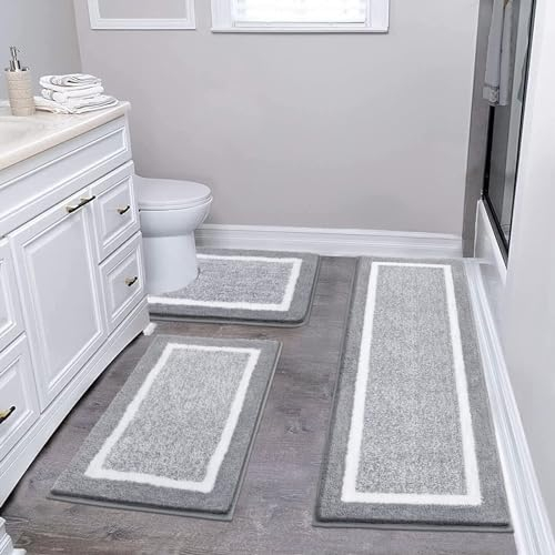 Pauwer Juego de 3 Alfombra Baño Secado Rapido, Alfombrilla Baño Ultra Absorbente, Alfombrilla Ducha Antideslizante, Lavable a Máquina, Gruesa Alfombra de Baño y Tapete Casa de Banho en Forma de U
