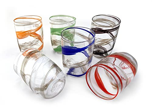 MAZZEGA ART & DESIGN - 6 verres Special Edition en verre soufflés et travaillés à la main, fabriqués sur l'île de Murano - Les couleurs de Murano - Modèle CARPACCIO Made in Italy