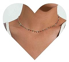 Allereya Vintage Regenbogen Perlen Choker Halskette Bunt Edelstein baumeln Halskette Winzige Regenbogen Perlen Halskette Kurz + Rocailles Perlen Halskette Schmuck für Frauen und Mädchen