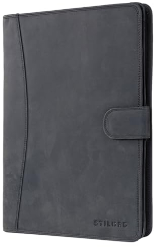STILORD Cohen A4 Dokumententasche Leder Vintage - Elegante Schreibmappe mit 12,2 Zoll Tabletfach & Reißverschluss - Perfekt für Business, Meetings & Arbeit - Echtes Leder Farbe:Carbon - grau