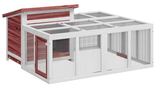 vidaXL Conejera, Jaula de Conejos, Corral para Mascotas Pequeñas, Caseta Exterior de Jardín, Madera Maciza de Pino Moca 144x123x67,5 cm