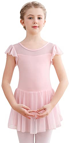Aiseyi Ballettkleidung Mädchen Ballettkleid Kurzarm Ballett Trikot Baumwolle Ballett Tutu Ballettanzug Balettkleider Tanzkleid Rosa