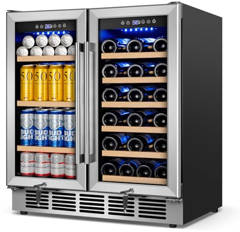 30 Wine and Beverage Refrigerator - Dual Zone Wine and Beverage Cooler, Under Counter/Freestanding Wine and Beer Fridge Holds 29 Bottles & 110 Cans - Ideal for Home, Bar, and Office-Premium Cooling