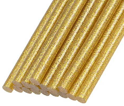 Rebower Colla a Caldo Stick Mini Adesivo Colla a Caldo Colla Pistola Sticks, [per Arte, Artigianato, Fai-da-Te, Card Creazione] - 0,27 x 4/Glitter Golden/16pz