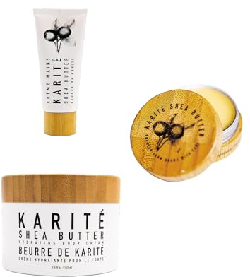 Karité Hand Cream for Dry Hands, Lip Balm for Dry Lips and Hydrating Body Cream for Dry Skin- Bundle