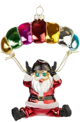 BRUBAKER Babbo Natale con Paracadute Colorato - Pallina di Natale in Vetro Dipinta a Mano da 13 cm - Decorazione per Albero di Natale Soffiata a Bocca - Figurina Ciondolo per Decorazione Natalizia
