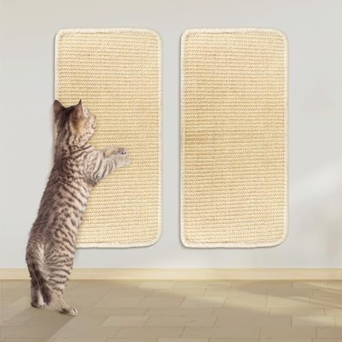 2-Teilige Kratzmatte Katze, Sisalmatte Kratzbretter 50 * 25cm, Wand-Kratzteppich Mit Klebeband, Widerstandsfähiger Sisal Teppich für Katzenkratzbrett und Fußmatte