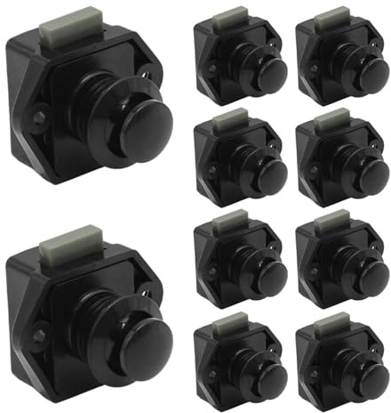 Hoypeyfiy 10pcs Push Button Drawer Door Latch Catch Cupboard Door Knob Latch for 15-18mm Thickness RV Boat Van Yacht Campervan (Black)