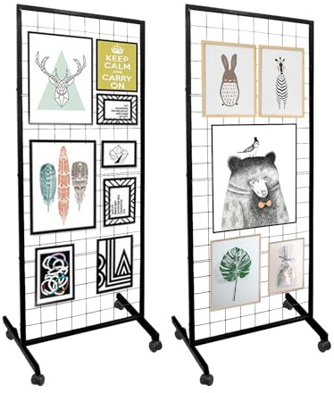 NEESEEYEE 2' x 5.5' Gridwall Panel Display Stand Gridwall Panels Tower with T-Base Floorstanding, Detachable Girdwall for Easy Transport, Standing Grid Tower, Craft Fair Display Rack, Retail Display