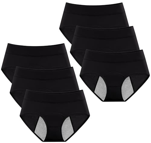 Girls Menstrual Period Pants Pack of 6 Teenager Soft Cotton Menstrual Briefs Leak-Proof Lace Knickers Clean and Washable Underwear for 8-18 Years