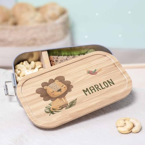 hellomini Personalisierte Brotdose für Kinder - Geschenk zur Einschulung - Lunchbox Geburtstagsgeschenk Junge & Mädchen, Brotdose zum Schulanfang (Löwe, 1100ml)