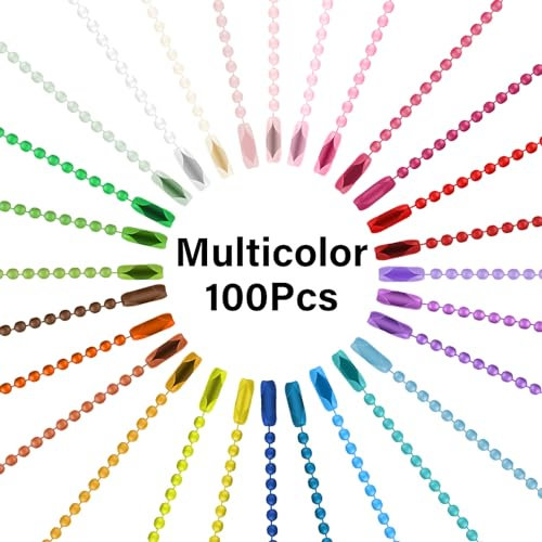 Oruola 100pcs Ball Bead Chain,Colorful Ball Chain,9.5 cm Metal Balls Chains Keychain with Connectors,Keychain Beads Chains for Jewellery Making Hanging Ornament Jewelry Tag DIY Necklace