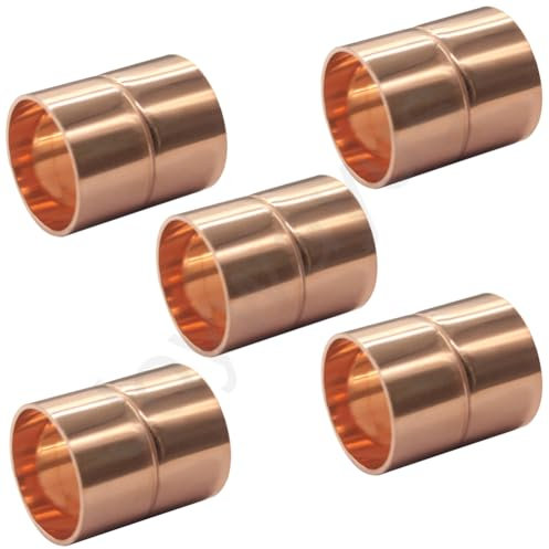 Joywayus 5PCS 1 ID Copper Coupling with Dimple Stop Straight Sweat Pipe Fitting Pressure Plumbing Solder Connection