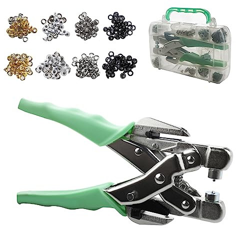 3/16 & 1/8 Grommet & Eyelet Pliers Tool Set with 160 Pcs Metal Grommets & Case for Leather Bags, Clothes, Belts, Cards & Crafts