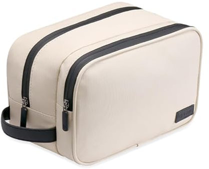 Wjelet Kulturtasche Damen Groß wasserdichte Kulturbeutel Kosmetiktasche mit Doppelter Reißverschlussöffnung, Praktische Waschtasch für Männer und Frauen, Perfekt für Reisen und Alltag (Beige)