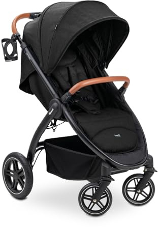 hauck Uptown, Melange Black – Barnvagn med liggande läge från födseln, bred sits upp till 22 kg, mugghållare, gummihjul, fjädringning, UV-skydd 50+, vikbar, justerbar höjd, stor korg
