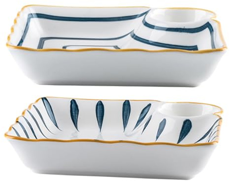 Cabilock 2piezas Plato Cerámico Para Dumplings Con Divisor De Salsa Platos Multifuncionales