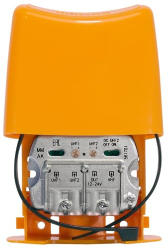 Amplificador de mástil UHF y VHF, 561701, mejora la señal de televisión y radio, ideal para zonas con baja cobertura.