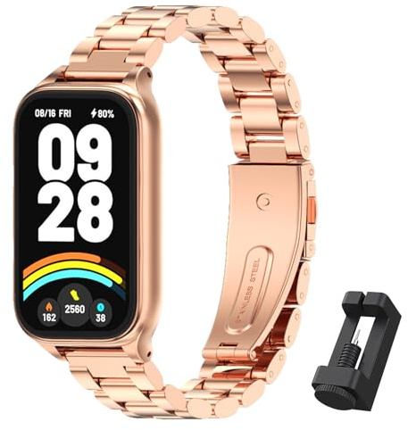 BDIG Metallarmband kompatibelt med Xiaomi Smart Band 9 Active/Redmi Smart Band 3, Utan Gap Ersättningsarmband för Xiaomi Smart Band 9 Active Rose Guld