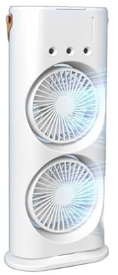 Holdonelight Portable Air Cooler Fan, 3 Speeds, Double-Headed Spray, Humidifying Outlets, Remote Control, White