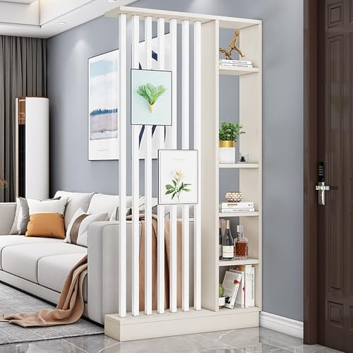 Paravent Raumteiler, Raumteiler Paravent Trennwand, Wandtrennwand Raumteiler Boden Bis Decke Holzlatten, Erhältlich, Für Wohnzimmer/Büro/Hotel, Mit Lagerregal(White+Beige,100CM/39.