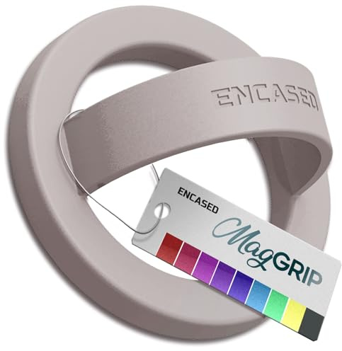 Encased Magnetic Phone Grip Holder Thin Silicone Finger Loop Ring Compatible with iPhone (Neutral)