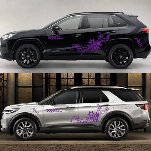 3Pcs Auto Karosserie Seite Aufkleber Blume Dekorative Aufkleber Auto Motorhaube Aufkleber,Universal Große Vinyl Grafik Selbstklebende Aufkleber für Auto/LKW/SUV(Lila)