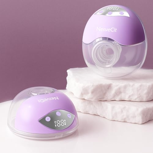NesveCit Elektrische Milchpumpe Tragbar Freihändig, Leise Brustpumpe mit 4 Modi & 12 Stufen für Den Babymund, 19/21/24 mm Flansch,inkl. Ersatzteile & Zubehör (2 Packs)