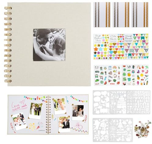 LPZMPZ Fotoalbum 20,5x20,5cm 20 Seiten Fotobuch zum Selbstgestalten Scrapbook Einkleben Photo Album Fotoalben Klein Foto Buch Selber Selbst Gestalten Ringbuch für Baby Hochzeit Geburtstag Beige