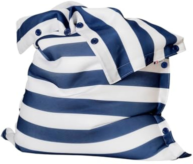 Shelto Pouf Géant Tissu Mesh3D Rayures Blanc/Bleu Navy - 125 x 175 cm - Polyester - Flottant - Housse Lavable - Fabriqué en France