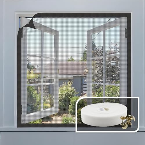 AMIGO Fliegengitter Fenster mit Innovativer klettband, 130x150cm, Das Material ist Glasfaser, Fliegennetz & Mückennetz für Fenster -Schwarze