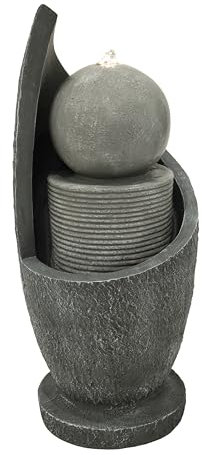 Fontana Cascata da Esterno in Poliresina Grigia con Sfera LED Bianca Calda, Pompa Elettrica, Cavo da 7m – Zen Cascade + Spazzola per Pulizia Inclusa