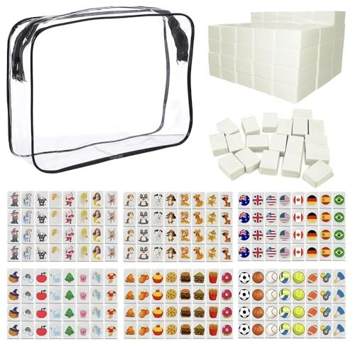 JOAASU Seaside Escape Game Blocks Mahjong Set, 65 Blocks 30mm Mahjong Tile Game, Mini Flag and Balls Pattern Mahjong Game, Beachside Board Games, Family Celebrations Party Gift for Kids and Adults