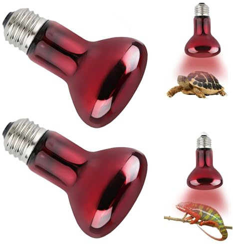 UQTUKO Lampada Infrarossi Riscaldante, 2 pezzi Lampada per Tartarughe di Terra 50W E27 Dimmerabile Retroilluminata Lampadina Lampadine Riscaldanti per Rettili e Anfibi, Tartarughe