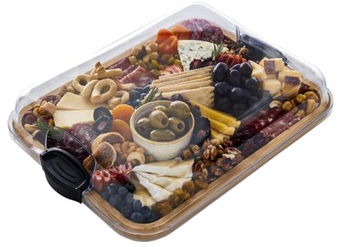 Bambus -Schneidebrett mit Deckel, 15 x 11, 3 Zoll reversible Wurstwaren mit klarem Lid und Griff für Gemüse, Früchte Charcuterie