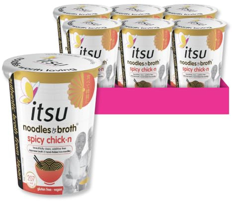 itsu spicy chickn instant noodles & broth pot 64g | Instant Noodles Snack Multipack | Quick-to-Make Snack | Gluten free | Vegan | Pack of 6
