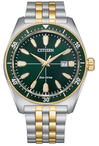 Citizen Men's Sport Watch, Green, 45MM, AW1594-89X | Eco-Drive Solar Powered, Mineral Crystal, 100M Water Resistant, Two Tone Stainless Steel Bracelet