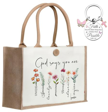 Onperpoe Bibel Tasche Design mit Religiösem Vokabular, Jutetasche Personalisierte für Kirchgänger und Gemeindemitglieder, Christliche Geschenke Set mit Schlüsselanhänger für Bibelstudium und Alltag